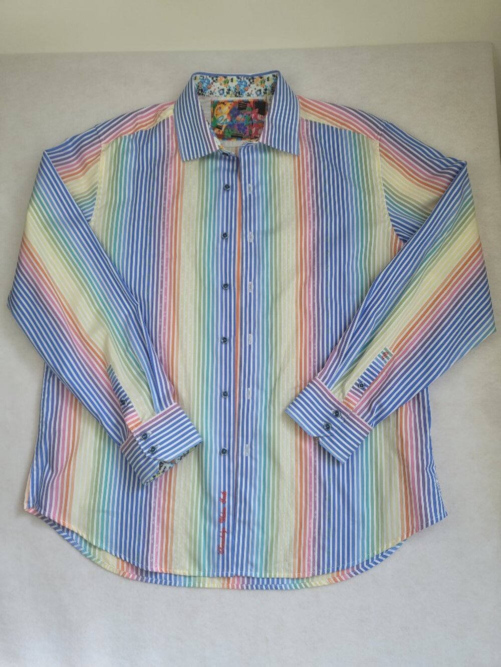 Robert Graham Cotton Rainbow Stripe Classic Fit Flip Cuff Long Sleeve Shirt 2XL